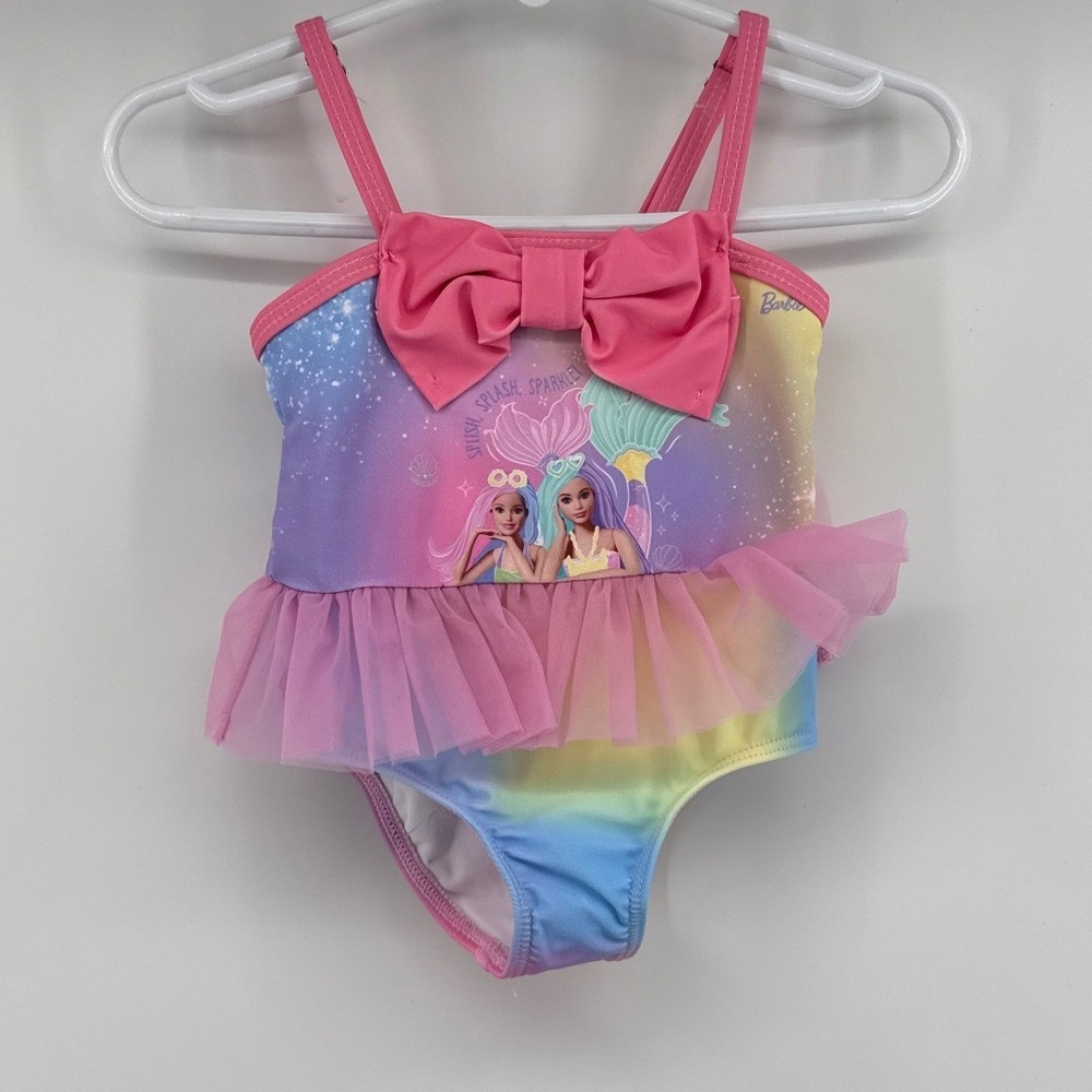 PatPat Barbie Mermaid Rainbow Tutu One Piece Swimsuit Pink Bow 3-6M NWT